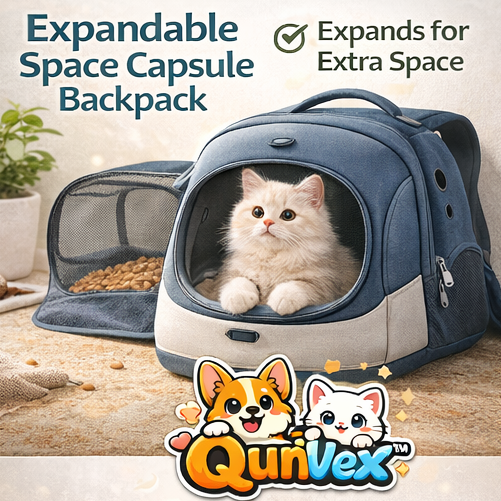 QunVex™ Expandable Space Capsule Pet Backpack – Fold-Out Comfort Travel Carrier