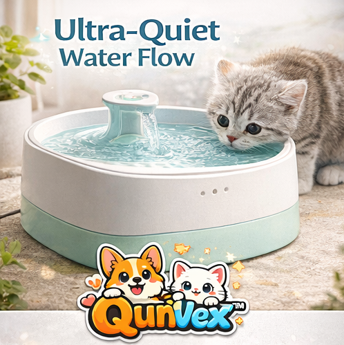 QunVex™ Smart Flow Pet Water Fountain – Ultra-Quiet Filtered Drinking System